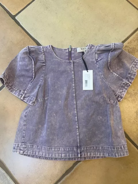 Sea New York Idun Denim SS Top Lilac Size 00 NWT