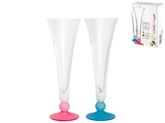 Confezione Pasabahce di 2 calici flute modello lui&lei con fondo colorato piede