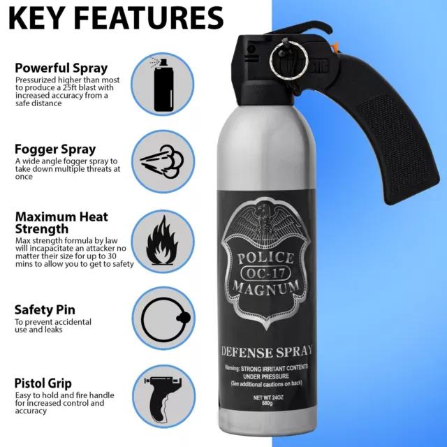 POLICE MAGNUM pepper spray 24 ounce Riot Pistol Grip Fog Home Office Security 3