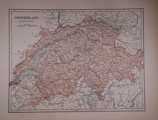 Old Original 1896 Atlas Map ~ SWITZERLAND ~ (11x14) -#1323