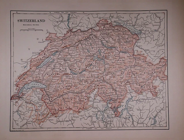 Old Original 1896 Atlas Map ~ SWITZERLAND ~ (11x14) -#1323