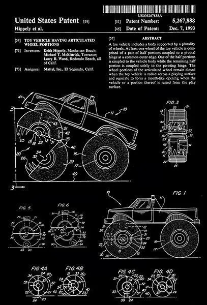 1993 - Toy Vehicle Having Articulated Wheel Portions K Hippely Patent Art Magnet