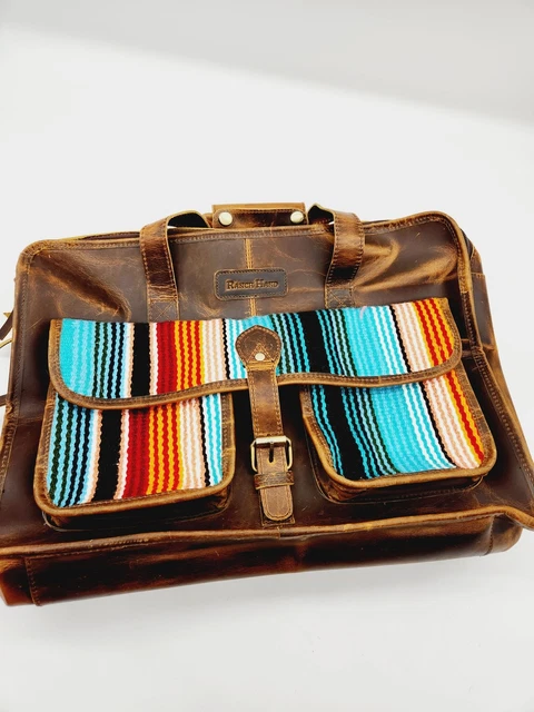 Leather Laptop Bag Double Pocket- Dreaming in Turquoise