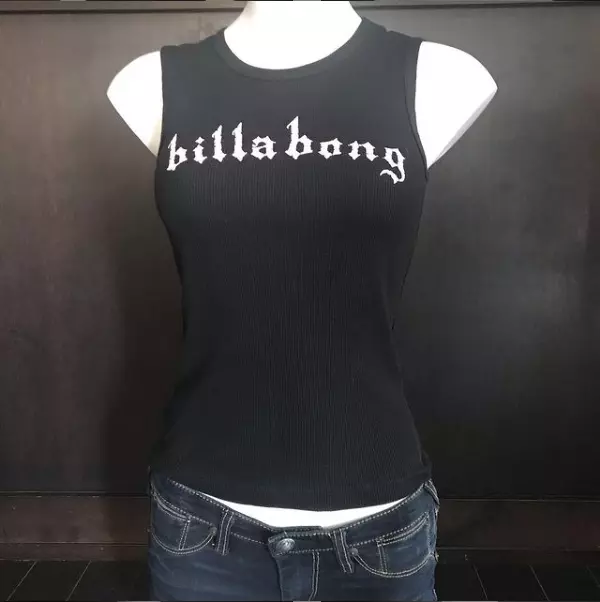 billabong vintage surf logo black cotton ribbed tank top