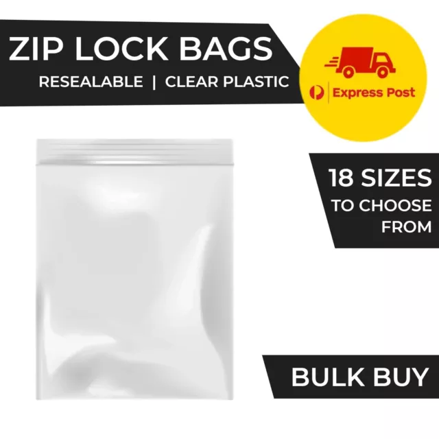 Resealable Zip Lock Bags PE Clear Plastic Zipper Multi Sizes Free Express Post