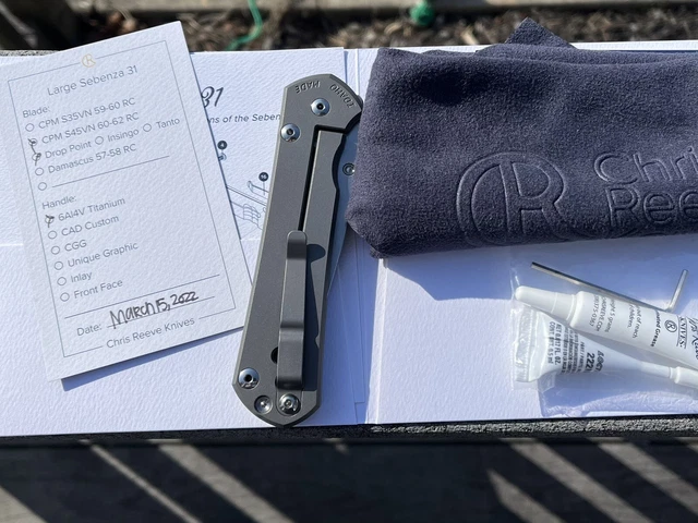 Chris Reeve Large Sebenza 31 S45VN Glass Blasted w/Silver Lug