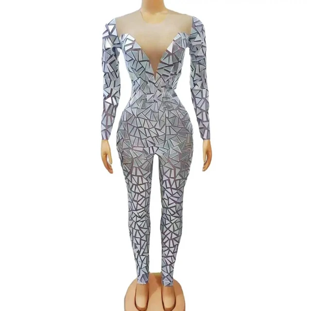 Women Shining Mirrors Jumpsuit Sexy Performance Dance Costume Stage Wear New