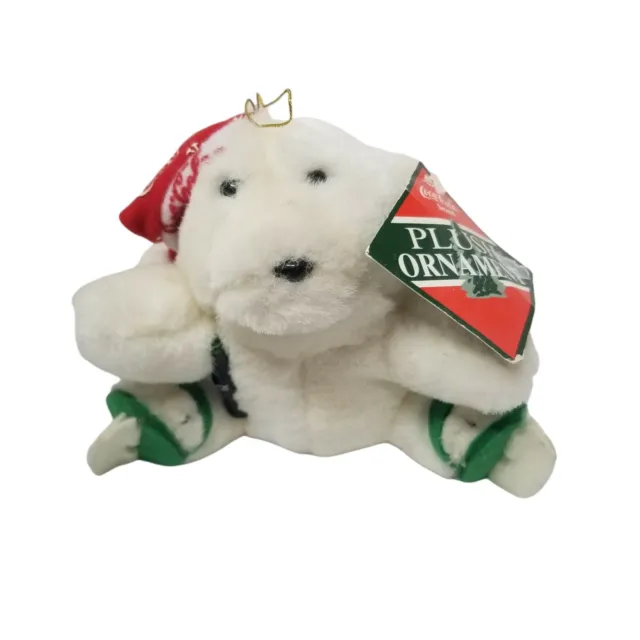 Coca Cola Polar Bear Plush Ornament with Tags 1998 Ice Skates Coke Bottle VTG