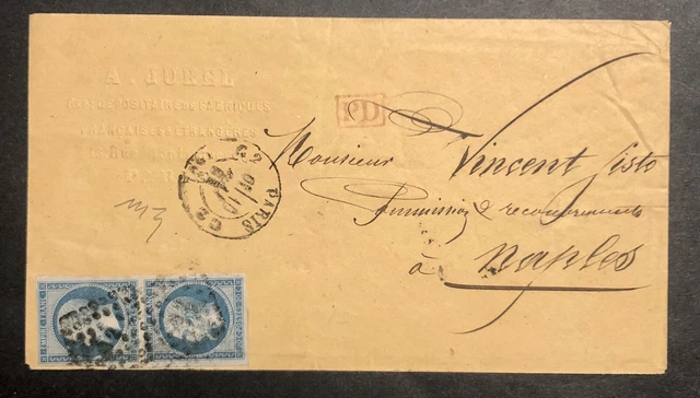 Francia 20+20 Cent Coppia 1862 Parigi Busta Pubblicitaria Italia Napoli Bella