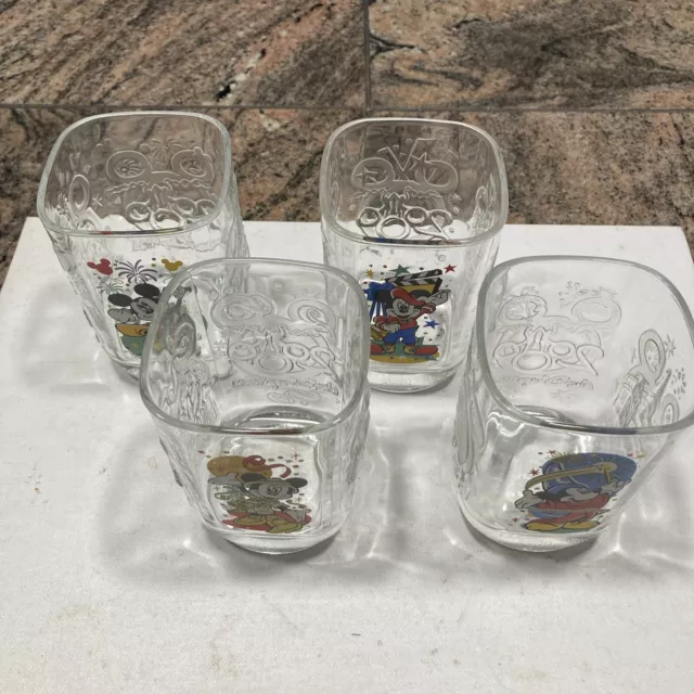 Walt Disney World Celebration McDonalds 2000 Glasses- Set of 4 Square