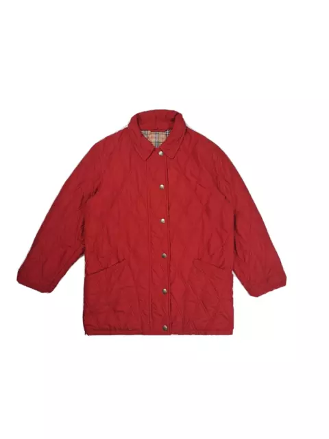 Vintage Burberrys Women's Red Quilted Jacket Full Zip Nova Check Coat Size 38