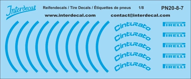Étiquettes De Pneus Pirelli Formel 1 Décalcomanies 1/24 - Dimensions 115x60 Mm, Marque INTERDECAL, Neuf