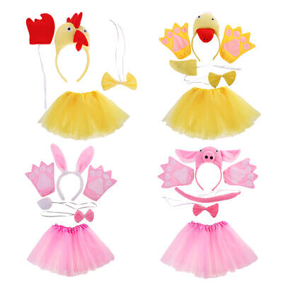 Animal Cosplay Costume Chick Duck Rabbit Pig Headband Tails Set Kids Fancy Dress