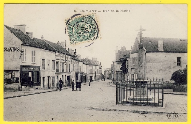 cpa 95 - DOMONT RUE de la MAIRIE CALVAIRE Animée EPICERIE Gustave MEUNIER