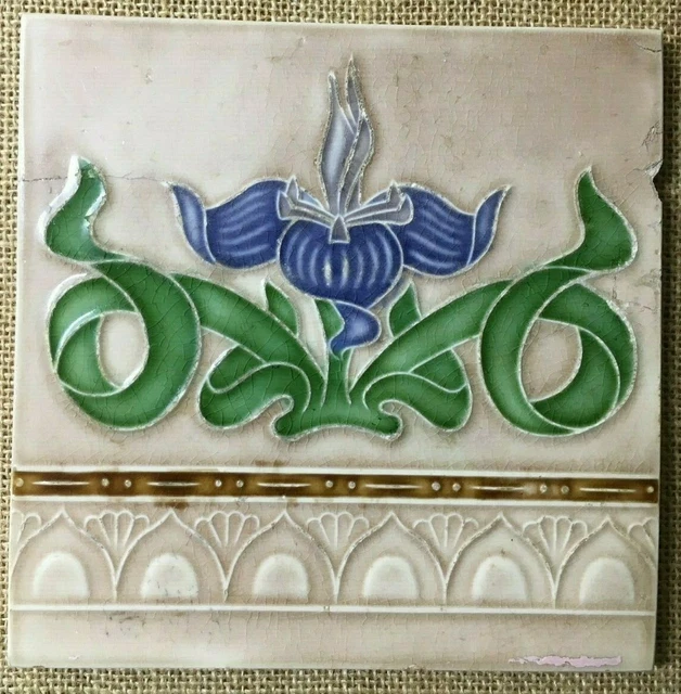 ANTIQUE VINTAGE ART Japan NOUVEAU MAJOLICA TILE C1900 Rare collectible-6 pcs 3