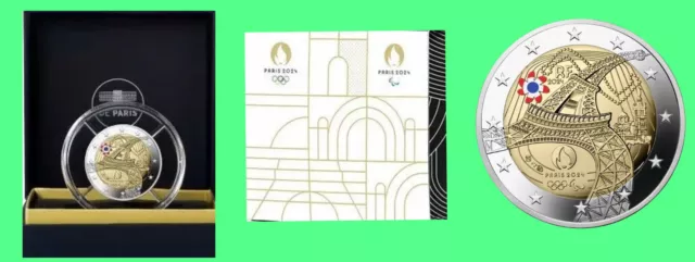 2 Euro Proof Frankreich 2024 - Olympische Spiele 2024 - Fackel mit Farbe