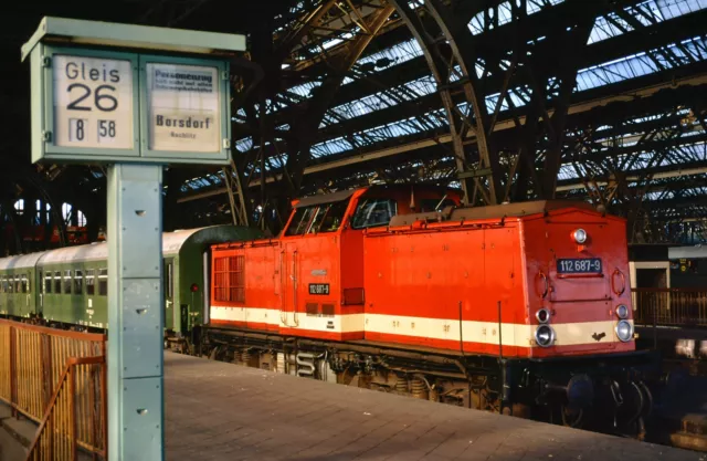 Bahn Dia * DR 112 687 mit Pz nach Borna * LEIPZIG HBF 1989 * Deutsche Reichsbahn