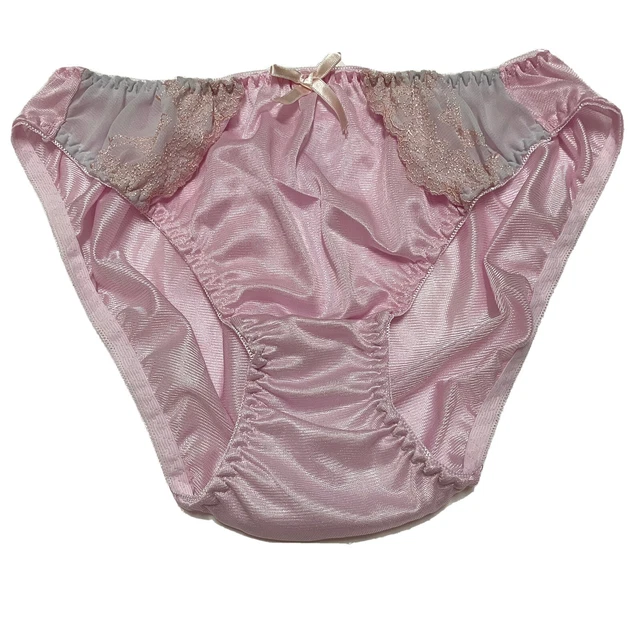 VINTAGE PANTIES NYLON Briefs Panty Pink VTG Lace Bikini Glossy Knicker