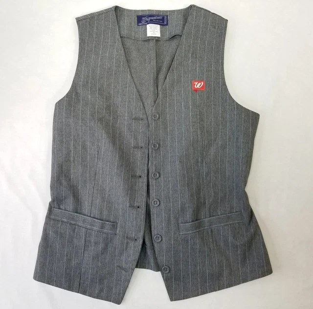 Walgreens Vest Uniform Womens Small Gray Blue Pinstripe Logo HPI Signature