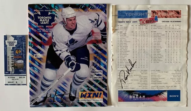 Toronto Maple Leafs vs Chicago Blackhawks 1998 Autographed NHL Program & Ticket