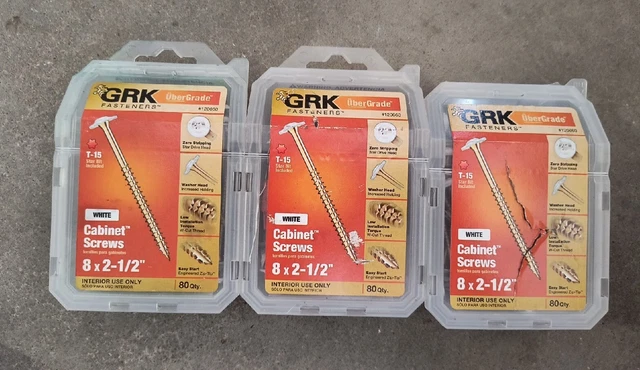 3 GRK Fasteners 120660 T15 Drive White Washer Head Cabinet Screw #8 x 2-1/2"
