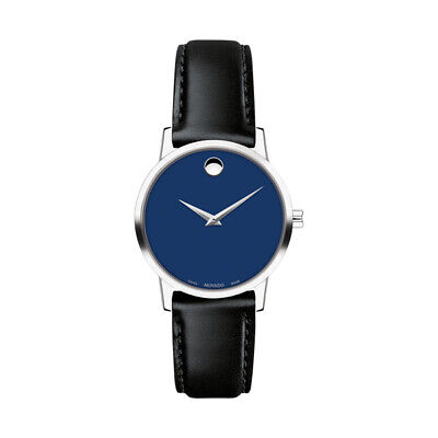 Movado Swiss Museum Classic Blue Dial Black Leather Strap Women's Watch