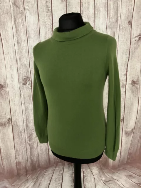 Woolovers Wool Cashmere Medium Green Jumper Merino Roll Neck Long Sleeve Knit