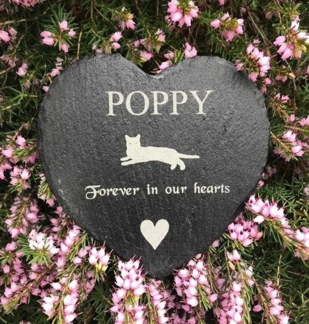 Personalised Engraved Slate Stone Heart Pet Memorial Grave Marker Plaque Cat