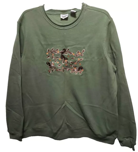 m-NEW♈Woman's Embroidered Sweat top by Classic Elements sz 16-18W~Green squirrel