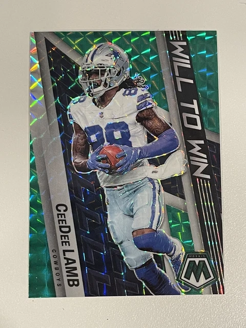 2022 PANINI MOSAIC FOOTBALL CeeDee LAMB WILL TO WIN GREEN PRIZM MOSAIC #WW-18