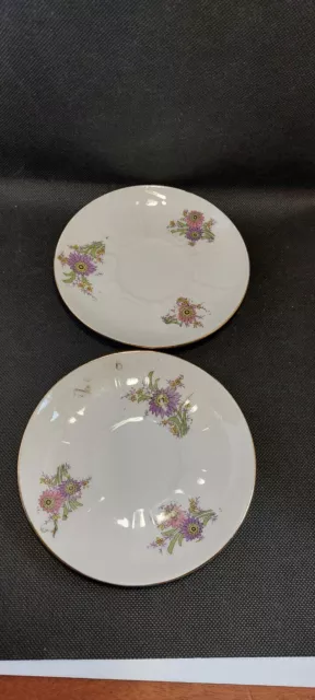 2 Porcelaine Plate Marked LJ Y purple Flower  Gold Rim Vintage/Condition SO SO