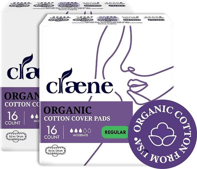 Almohadillas de cubierta de algodón orgánico Claene, veganas para pasar la noche, orgánicas, con alas