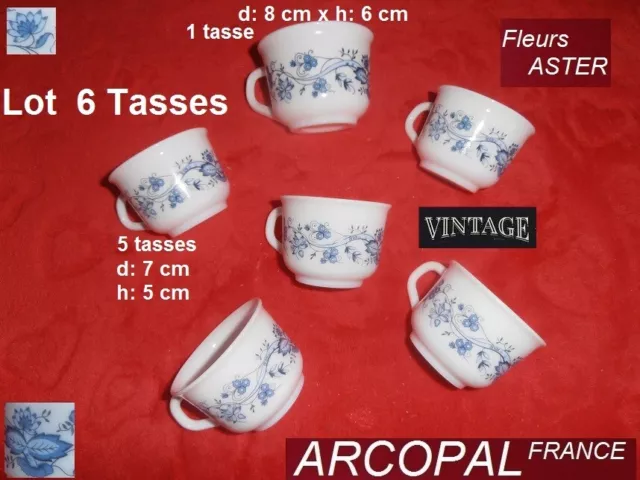 ARCOPAL  FRANCE - Vintage  - Lot de TASSES  Fleurs ASTERS