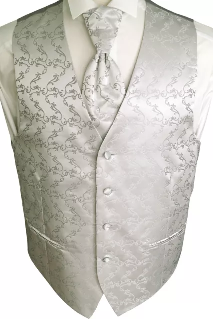 Wedding Waistcoat With Plastron, Handkerchief And Tie, Light Grey Model No 8.4