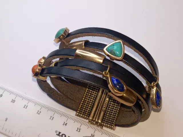 Barse Goldton Mit Türkisch, Koralle, Lapis-Look 5 Stränge Lederarmband, 7 1/4 Zoll 3