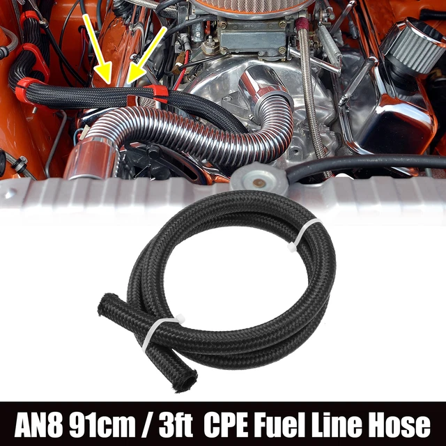 3ft AN8 Auto Braided Nylon Stainless Steel CPE Oil Fuel Gas Line Hose Black