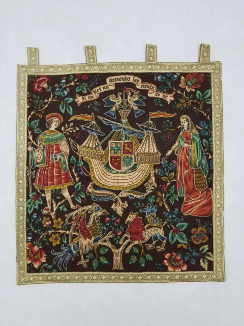 Vintage Belgian Medieval Scene Wall Hanging Tapestry 62x58cm