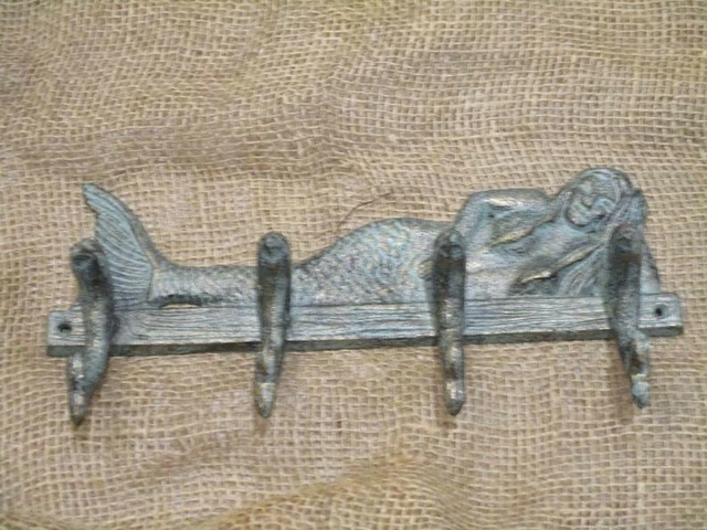 Antique Cast Iron Wall Hooks Mermaid Rustic Coat Towel Hat Hanging Handmade