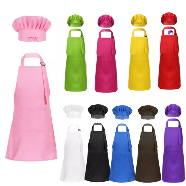 Kids Apron Chef Hat Child Boy Girls Kitchen Fancy Dress Cooking Baking Painting