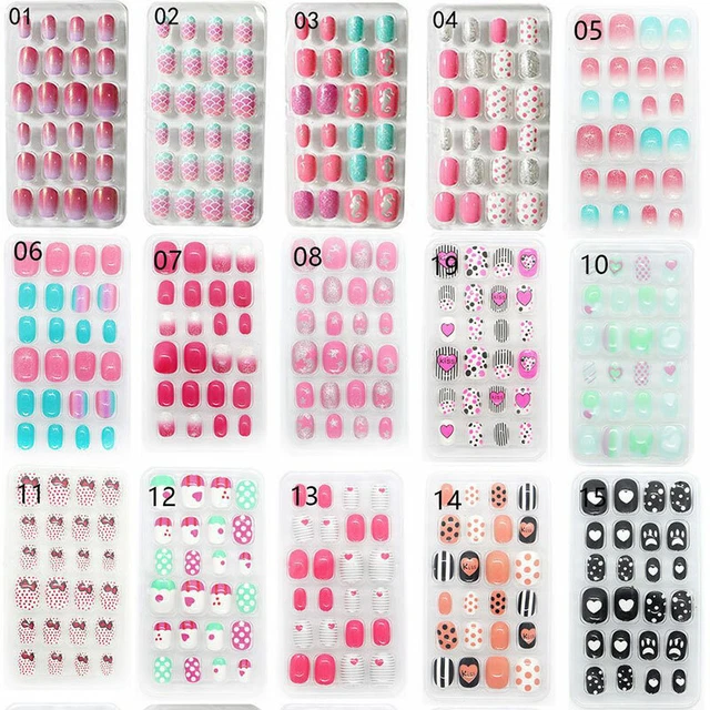 KID FAKE NAILS Press on Nails False Nail Tips Full Cover Acrylic Stick