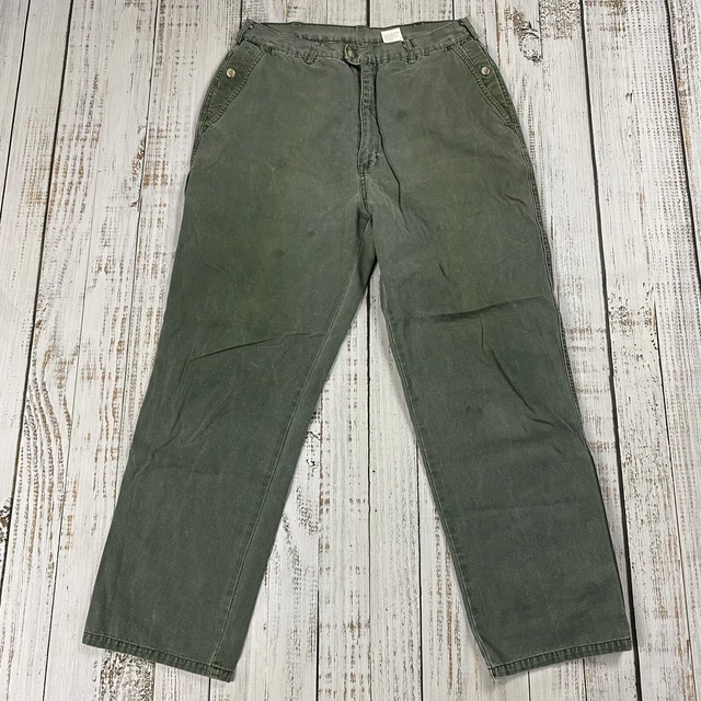 Vtg Mens Woolrich Loden Green 100% Cotton Club Pant Flat Front Faded Size 34X34