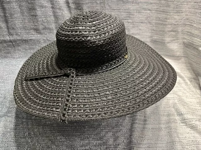 Scala Women's One Size Big 5" Brim Paper/Nylon Black Open-Weave Sun Hat (LP103)