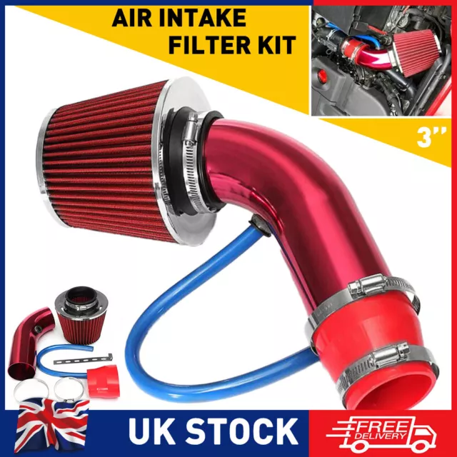 3'' Car Cold Air Intake Filter Induction Pipe Power High Flow Hose System Kit UK