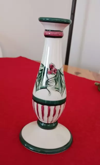 Gail Pittman 1990's Candlestick Red & Green Holly