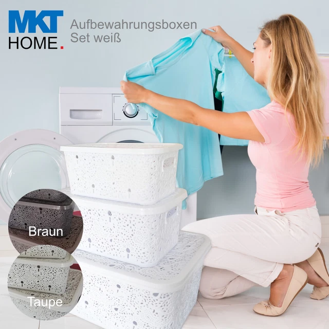 Qivine 2er Set Aufbewahrungsboxen – 6,5 Liter, Mit Bambus-Deckel, Weiß, Für Badezimmer, Kleiderschrank, Spielzeug & Kosmetik