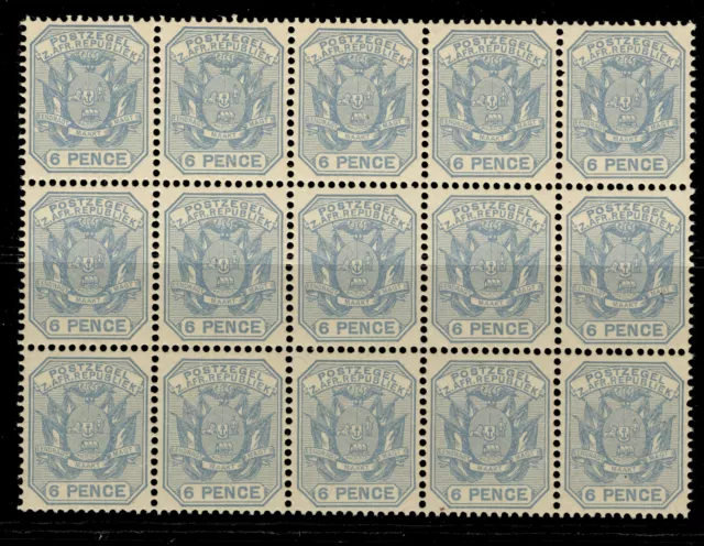 SOUTH AFRICA - Transvaal QV SG210 6d pale dull blue NH MINT Cat £60. BLOCK OF 15