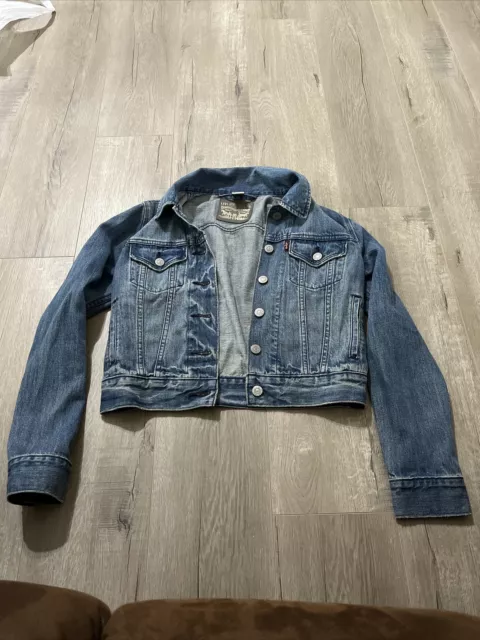 Levis Women's Cropped Denim Jacket XS Blue Jean Button Up