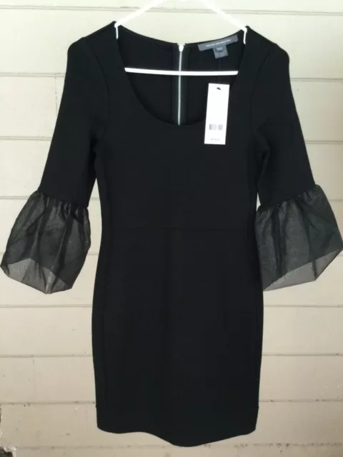 French Connection Black Sheath Dress Mesh Lula $178 Size 4 Bell Sleeve