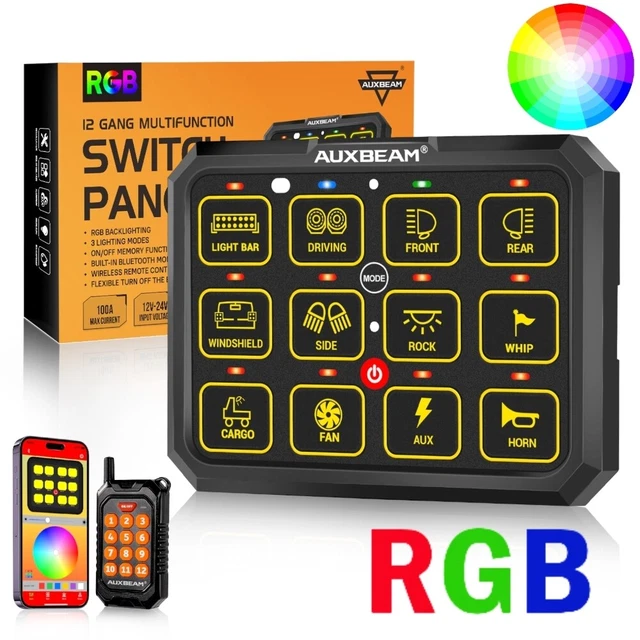 AUXBEAM 12 GANG RGB Switch Panel LED Light Bar bluetooth APP & Remote