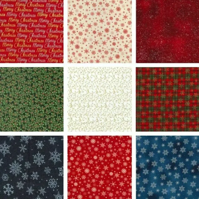 Christmas Cotton Fabric Printed Metallic 100% Cotton Festive Glitter
